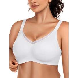 VRVOICE Wireless Bras for Women No Underwire V Mesh Seamless Comfortable Bralette Push Up Tshirt Supportive Everyday Bra, White X-Small