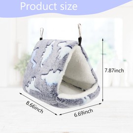 Hypeety Winter Warm Bird Nest Triangle Cotton Nest Warm and Thick Bird Shed Hut Plush Fluffy Parrot Hanging Hammock Bird Hideaway for Parrot Budgies Parakeets Cockatiels Conures Hamster (Grey, L)
