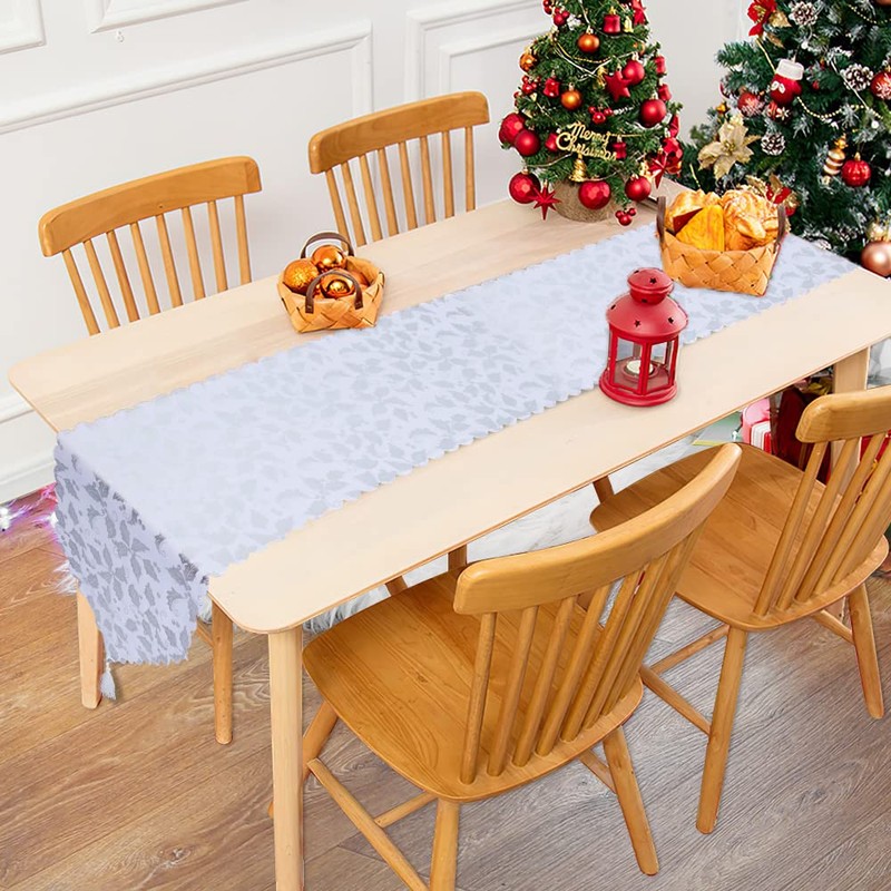 Skystuff Christmas Table Runners, White Christmas Runners Bronzing Tablecloth Christmas