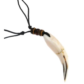 Surf Surfer Coco Wood Bead Cord Necklace With Large Curved Bone Pendant - Adjustable