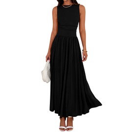 BTFBM Summer Maxi Dresses for Women 2025 Sleeveless Casual Ruched High Waisted Tank Long Sundress Flowy Beach Dress(Black, X-Large)