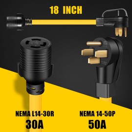 LAZMUMI Generator Transfer Switch Adapter Cord, 14-50P Male to L14-30R Female, 50 Amp to 4 Prong Generator Plug Adapter, Generator to House Adapter Cord, 50Amp STW 10 AWG, 1.5FT