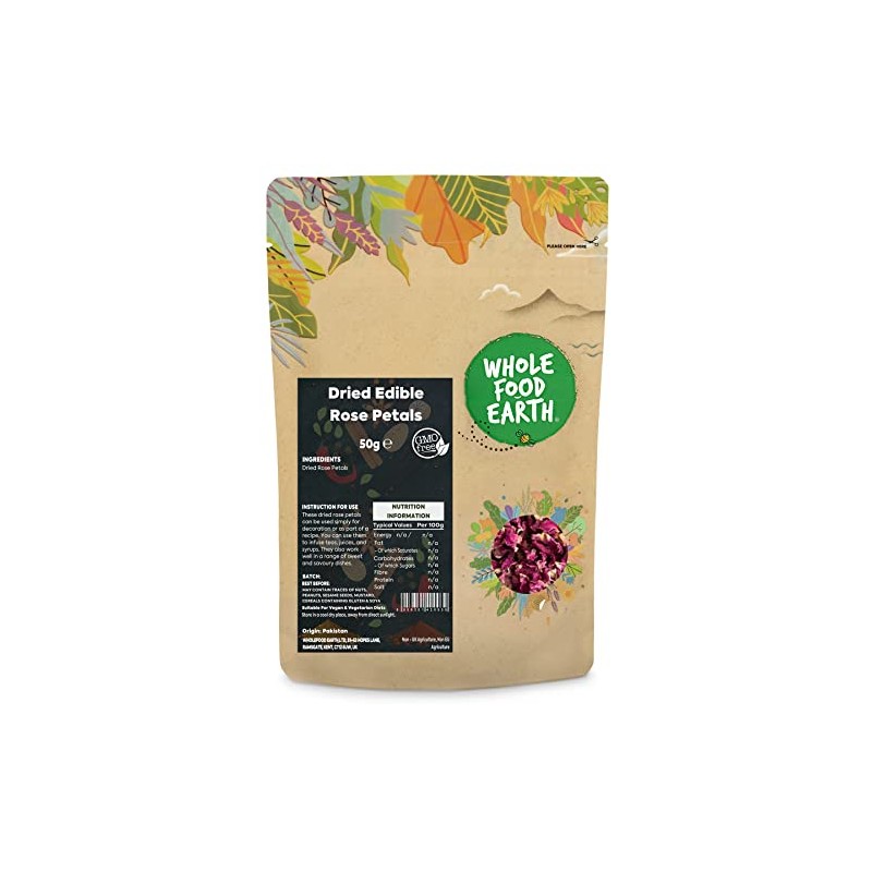 Wholefood Earth Dried Edible Rose Petals 50g | Vegan |