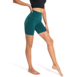 YUNOGA Pantalones cortos de yoga de cintura alta para mujer, con entrepierna de 6 pulgadas, Negro Verde, XL