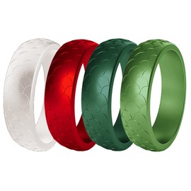 AZYOUNG Women Silicone Wedding Band 4 Colors a Set Outdoor Sports Dome Top Fish Scale Surface Rubber Rings,US Size 4-10 (Red Green, 6)