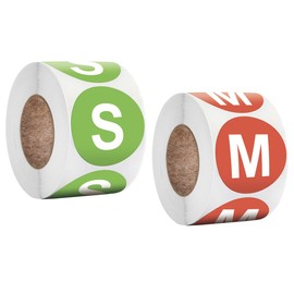 1000 Stück 2,5 cm runde bunte Kleidungsgrößen-Aufkleber, 2 Größen, klein, mittel, selbstklebende Etiketten, Aufkleber für Kleidung, T-Shirts, Röcke, Einzelhandel (S+M)