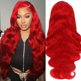 Agairl Red Wig Human Hair 13X6 Red Body Wave Lace Front Wigs Human Hair Pre Plucked 210% Density HD Lace Frontal Wig Red Color Wigs Human Hair 24 Inch