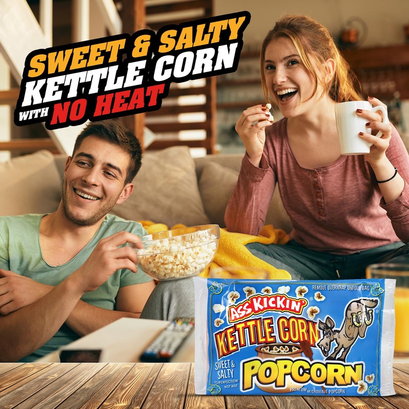 ASS KICKIN' Kettle Corn Microwave Popcorn Bags - 3 Pack
