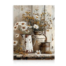Dazzlewall Rustic Daisy Wall Art Farmhouse Bathroom Wall Decor Vintage Country Canvas Wall Art for Bedroom Bathroom 12x16 in Unframed