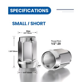GAsupply 1/2x20 Lug Nuts 20pcs, Chrome 1/2''-20 Closed End Bulge Acorn Lug Nuts, 1.38" Tall 3/4" Hex, 60 Degree Conical/Cone Seat