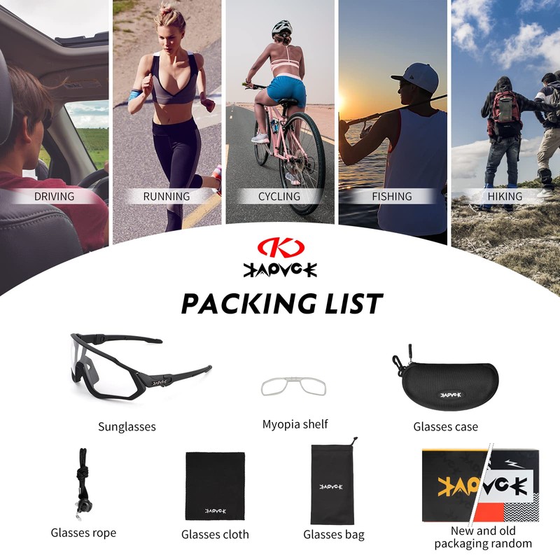KAPVOE Photochromic Cycling Glasses For Men Women MTB BMX Clear