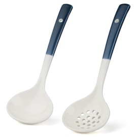 Ceramics Ladle Spoon Set of 2 Large Soup Ladle with Skimmer Slotted Spoons Kitchen Ladles Hot Pot Strainer Spoons for Cooking Serving Stirring