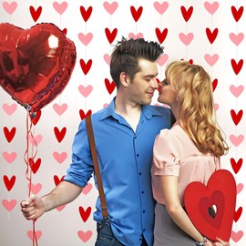 100 Heart Garland, Hanging Hearts Valentines Day Banner, Red and Pink Valentines Day Decorations, Hanging Hearts Decorations for Valentine Decorations, Valentines Garland, Wedding (NO DIY)