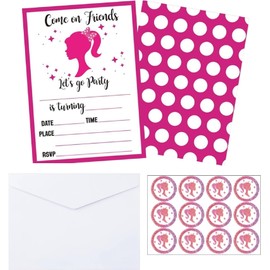 Birthday Invitations with Envelopes Stickers, 12 Pack Kids Pink Girl Theme Princess Party Supplies Decorations for Girls Blank Invite Card Baby Shower