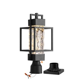 18" H Dusk to Dawn Outdoor Post Light Fixture Hardwired 120V, Waterproof Aluminum Pole Light with Pier Mount Base, Matte Black Exterior Lamp Post Lantern with Water Glass for Garden Yard Patio Path