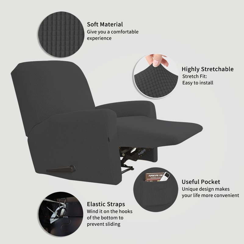Easy-Going Stretch Recliner Chair Sofa Slipcover Washable Dark Gray