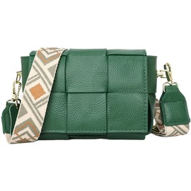 EINYNIUER Leather Crossbody Bag Women's Modern Bags with Wide Shoulder Strap Shoulder Bag Small Fashion Multi Pocket Bag with Interchangeable Shoulder Straps, Green