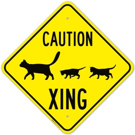 Caution Cat with Kittens Crossing Sign, 18x18 Inches, Rust Free .063 Aluminum, Fade Resistant, Made in USA