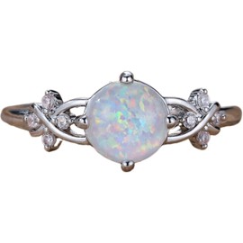 Opal Rings for Women,925 Silver-plated Oval Opal Engagement Ring Bridal Set with Cubic Zirconia Opal Wedding Promise Ring Jewelry (Style 1, Size 8)