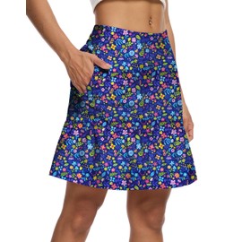 M MOTEEPI Women's Skort with Zipper Pockets Knee Length Golf Tennis Skirts Hight Waist Athletic Workout Clothes Blue Multi Floral Medium