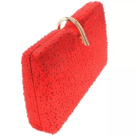 neXxtten Gold Tone Fashion Satin Rhinestone Clutch Evening Bag BZY169-RED