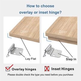 50 Pack Cabinet Door Hinges, 1/2 Inch Self Closing Overlay Hinges for Face Frame Kitchen and Bathroom with Easy Installation, Satin Nickel（25 Pairs