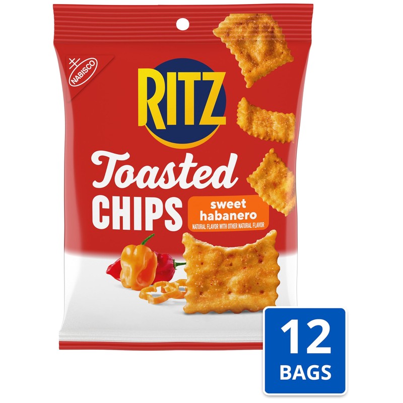 RITZ Toasted Chips Sweet Habanero Crackers, Bulk Individual Snacks, 12