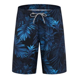 APTRO Men's Swim Trunks Swimwear Beach Shorts Bathing Suit HW288 Black&Blue Leaf 1XL