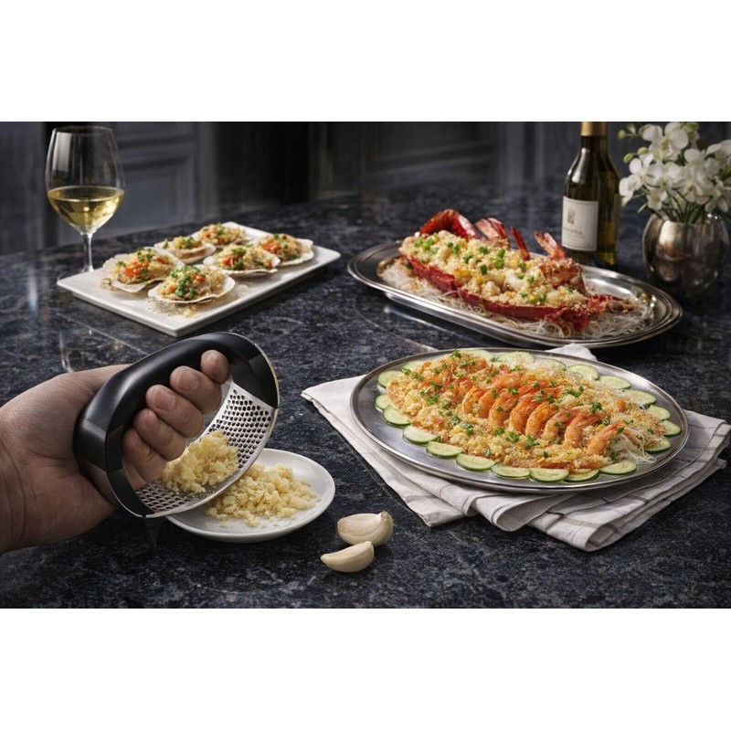 Stainless Steel Garlic Press, Heavy Duty Garlic Crusher Mincer with