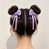 【2 個セット】子供用 蝶々リボン ヘアゴム パープル 可愛い サテンリボン キッズ ヘアアクセサリー 滑り止め