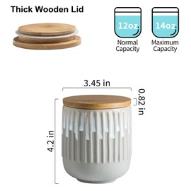 Kitchen Decorative Canisters Ceramic Food Storage Jars, Stackable Spice Jars with Airtight Lid, Wide Mouth Sugar Containers, Small Canisters for Snacks, Ground Coffee, Tea, Honey, Salt - 14 Oz