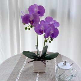 LZTDRZH Artificial Orchids for Home Decor Indoor with Vase Orchids Artificial Flowers Light Purple Orchid Height 14 inches
