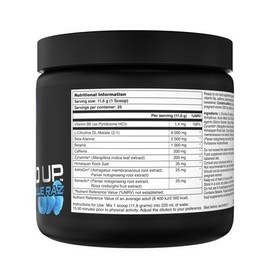 Bucked Up Pre-Training Powder | Performance Supplement with Beta-Alanine, Citrulline Malate & Caffeine | Sugar Free | Blue Raz | 25 Servings