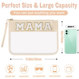 Bolso de chenilla transparente con letras, bolsa transparente con cierre y pulsera, Beige, MAMA