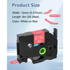 Cruxer 6 Pack Replacement for P-Touch TZe-435 AZe-435 Red Laminated Tapes，White on Red 0.47'' 12mm x 8m Cassette Compatible for PT-H100R PT-200 PT-H110 PT-D410 PT-E110VP