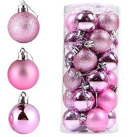 POFET 24pcs 4cm Pink Christmas Tree Balls Baubles Ornament Pendant for Xmas Festival Party Garden Decorations