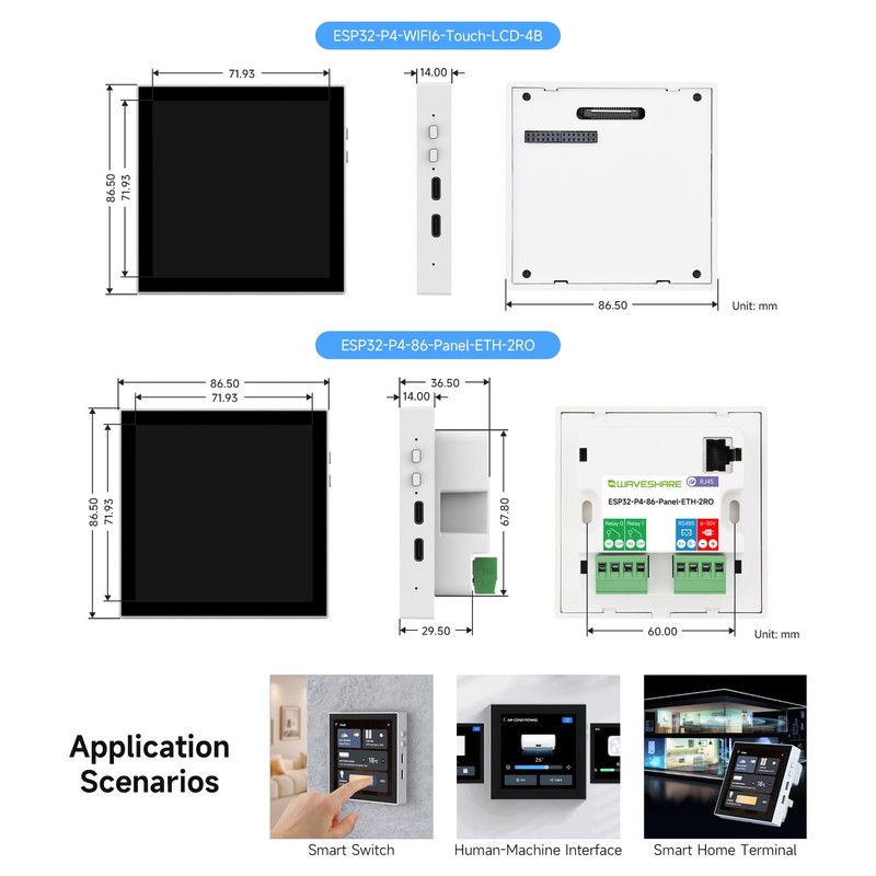 Waveshare ESP32-P4 Smart 86 Box with Expandable Ethernet, RS485, and