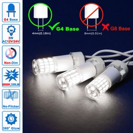 Ziomitus G4 T3 3W Daylight 6000K LED Outdoor Landscape Light Bulbs 12V24V,G4 20W 25W 30W Halogen Replacement,Low Voltage T3 JC Bi-pin Bulb for RV Boat Yacht Courtyard Path,No Flicker,330 LM(10Pack)