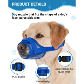 Soft Mesh Dog Muzzle 2-Pack, No Bite Escape-Proof Design, Breathable Adjustable for Aggressive Dogs & Chewing Prevention – Vet-Approved for Grooming, Training, Small Medium Large Breeds (Blue, L)