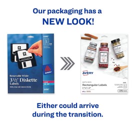 Avery 6490 Removable Labels, Laser/Inkjet, f/ 3-1/2-Inch, 375/PK, White