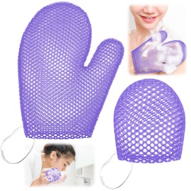 Karenhi 2 Pcs Honeycomb Exfoliating Glove Set Exfoliating Bath Mitt Honeycomb Face and Body Scrubber Shower Mitt for Cleaning Body Shower Face Skin Beauty Spa, Quick Drying(Purple)