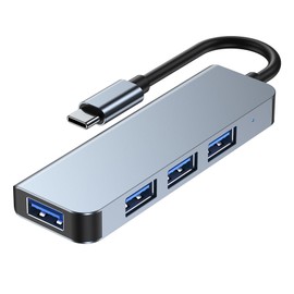 Type C to USB Hub 4 Ports Multiple Protection Plug and Play USB Splitter with Aluminum Alloy Housing for Travel