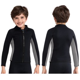 REALON Kids Wetsuit Top Jacket for Toddlers Boys Girls 3mm Neoprene Long Sleeve Front Zipper Thermal Wet Suits Keep Warm Swimwear for Surfing Swimming Surfing Boating