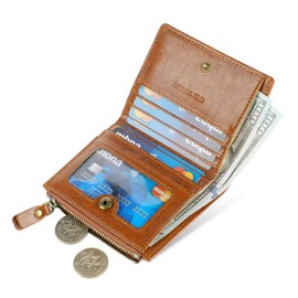 Lavemi Ultra Thin Small Compact Leather Womens Girls Wallets RFID Blocking Credit Card Holder for Women(1-Brown)