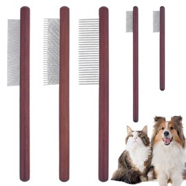 OLYCRAFT 5Pcs 5 Styles Wood Pet Combs Stainless Steel Pet Combs with Wood Handle Grooming Tool for Pets Macrame Fringe Combs Pet Grooming Supplies for Pet DIY Macrame Removing Tangles and Knots
