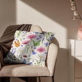 Rumkim Fall Outdoor Pillow Covers 18x18, Floral with Dragonfly Print Grden Flower Cushion Case Cushion Covers for Sofa Couch Seasonal Decoration 4 Pack