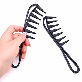 JZK 2x Extra wide tooth comb for wavy/curly hair, texture pompadour slickback detangling comb for men women, shark tooth hair comb for curls