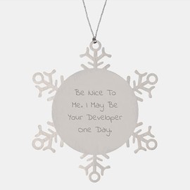 Christmas Developer Gifts, Be Nice to Me. I May Be Your Developer One Day. Snowflake Ornament, Inspirational Quote, Unique Present