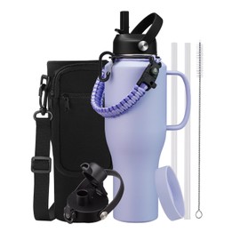 40oz Water Bottle Stainless-steel Tumbler- Keep Cold-48H Hot-24H, Leak Proof Insulated Water Bottle with Straw, Spout Lid, Paracord Handle, Carrier Bag, Travel Coffee Tumbler Fit in Car Cup Holder