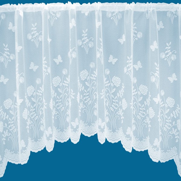 Country Garden Butterfly Jardiniere Arched Floral Pattern Net Curtains In